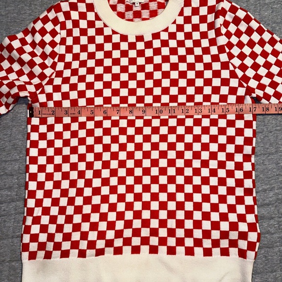 KULE Check Mate Checkered Pullover Sweater Red White Cotton Silk Blend Size XS - Picture 7 of 11